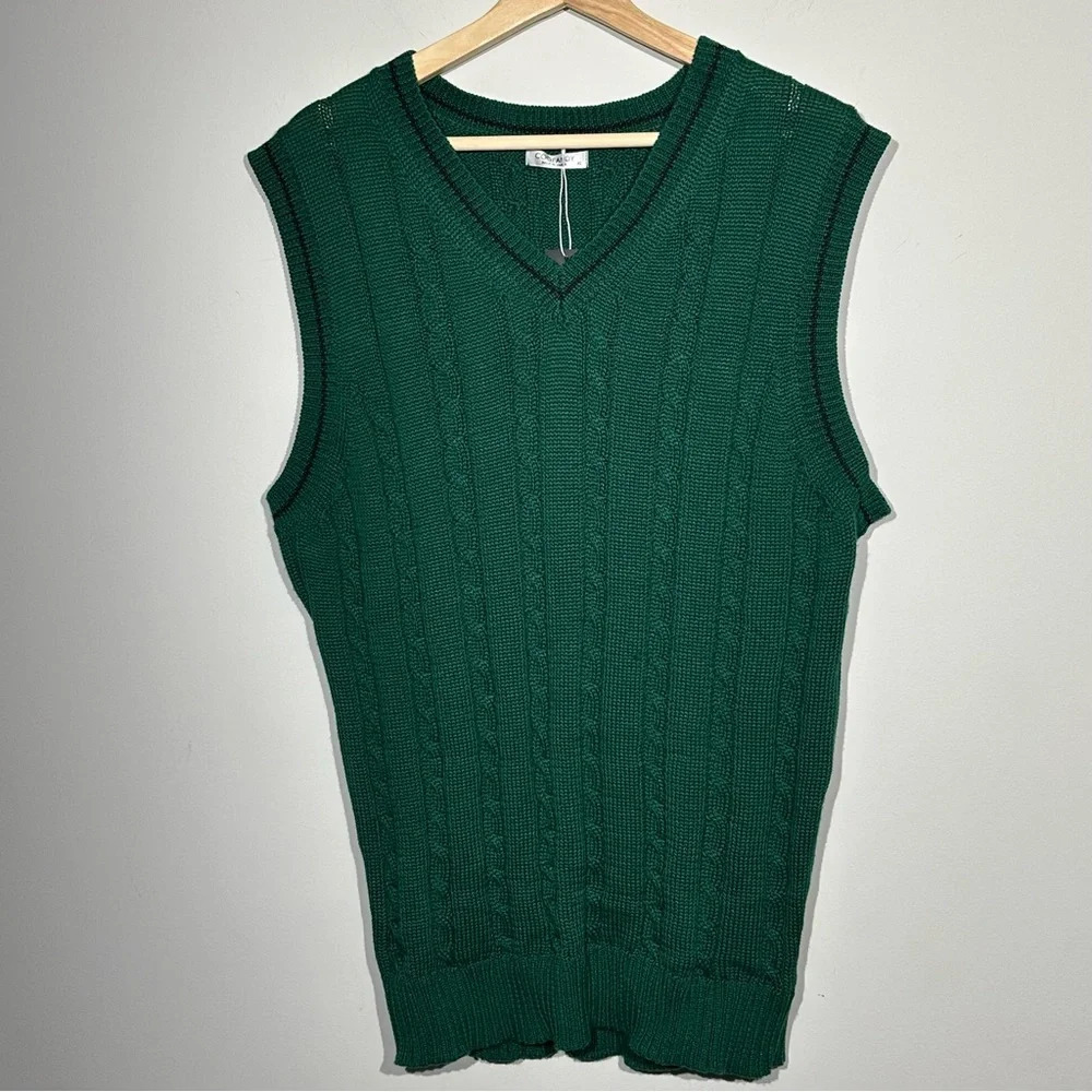 Coofandy V Neck Sleeveless Knitted Pullover Vest Sweater Green Size XL